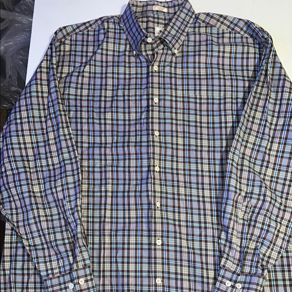 Peter Millar Blue and Brown Casual Button Down Shirt XXL